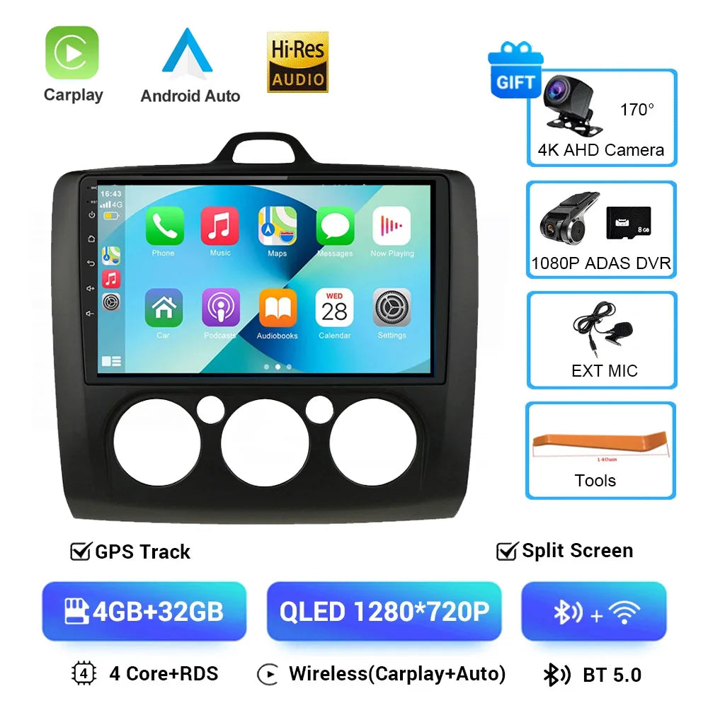 For ford focus 2 Mk2 2004-2008 2009 2010 2011 Android Auto GPS 2din autoradio GPS 2din DVR Android 16 Car Radio 4G+WIFI Carplay