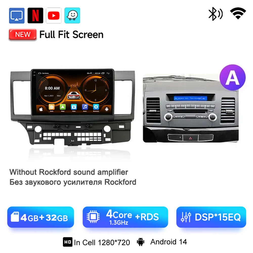 JIUYIN 10.1" Android 15 Car Radio For Mitsubishi Lancer 2007 - 2017 CarPlay Android Auto GPS 4G Multimedia Stereo Navigation