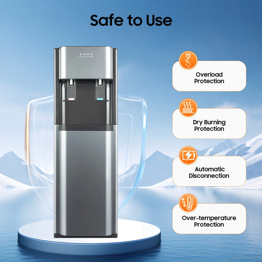 F880 Dark Gray Bottom Loading Water Dispenser Hot Cold Heating Cooling Water Cooler 304 Stainless Steel Liner 110V US Plug Floor Standing Drinking Water Machine Fit 20L 5.28Gallon Water Barrel