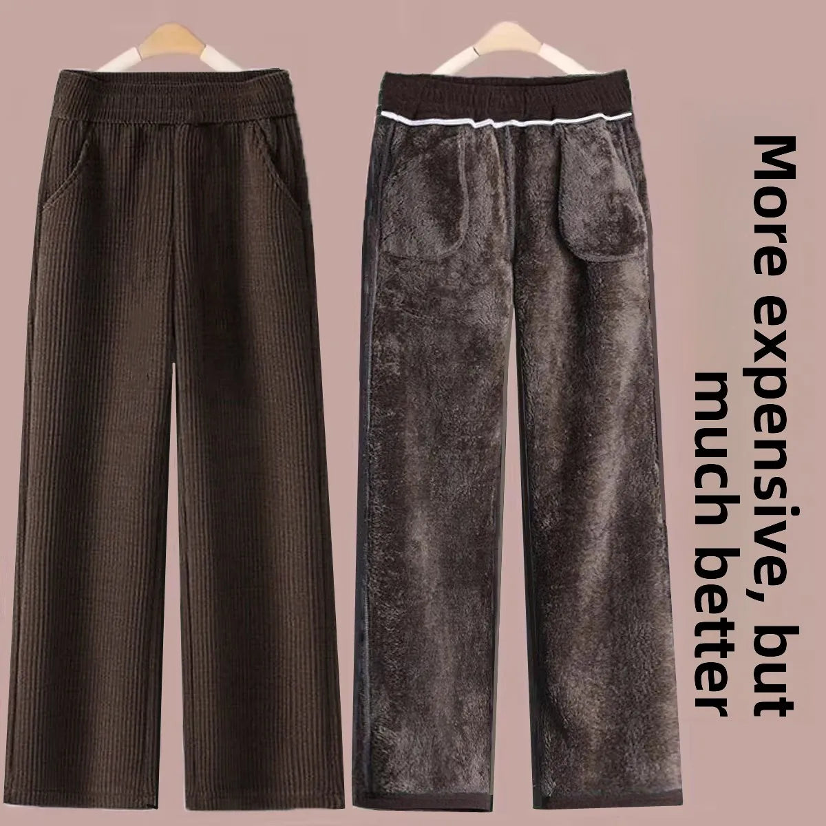Fleece Lined Thick Corduroy High Waist Wide Leg Pants Women's Autumn Winter New Style Drapey Mom Straight Leg Trousers Trendy