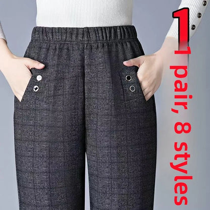 Women's Fleece Lined Loose Straight Leg Elastic Waist Casual Pants Thickened Autumn Winter New Style Cotton Sheepskin Velvet