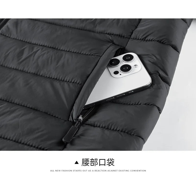 Men's Solid Color High Collar Parkas Zipper Pocket Puffer Jacket Man Autumn Winter Warm Thick Parka Coat Padded Overcoat for Men