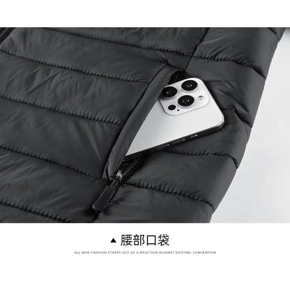 Men's Solid Color High Collar Parkas Zipper Pocket Puffer Jacket Man Autumn Winter Warm Thick Parka Coat Padded Overcoat for Men