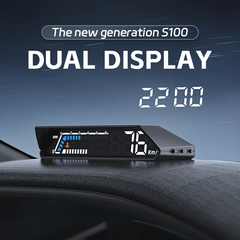 New HUD Head Up Display OBD Multifunctional Vehicle Instrument Transmission Oil Temperature Monitoring Dual Display Screen S100