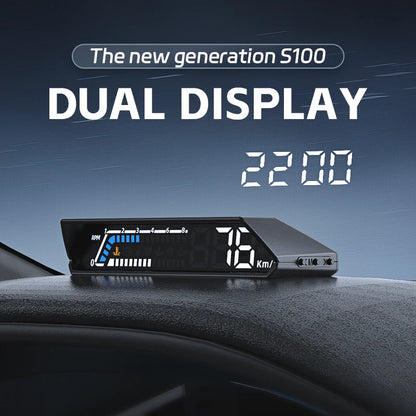 New HUD Head Up Display OBD Multifunctional Vehicle Instrument Transmission Oil Temperature Monitoring Dual Display Screen S100