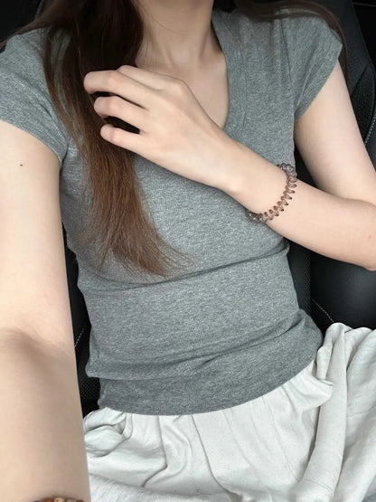 Slim Fit Short Sleeve U Neck Basic Style Women's T Shirt Summer Fashionable Cotton Blend Casual Top for Young Girls