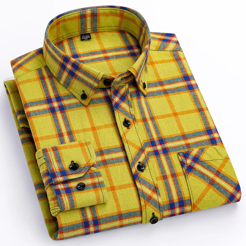 Plus Size 8XL 100% Cotton Sanding Long-Sleeve Shirts for Men Slim Fit Casual Plain Shirt Soft Palid Tops Designer Elegant Clothe