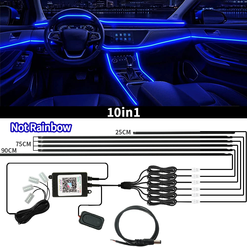 Led Car Ambient Lights 213 64 Color RGB Symphony Streamer Bluetooth Rainbow Interior Acrylic Strips Auto Atmosphere Lamp Kit