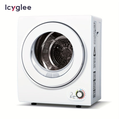 ICYGLEE 110V Portable Laundry Dryer with Stainless Steel Drum, Compact Electric Dryer 1.5/1.85 Cu.ft Front Load, Ideal for Apartments, RVs, And Dorms, White, User-friendly Controls