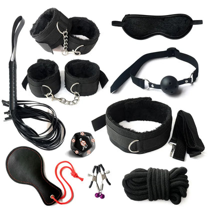 Sex Bondage Set Plush Sex Toy BDSM Kits for Women Couples Adult Games Adjustable Handcuffs Ankle Whip Gag Nipple Clamps Toys