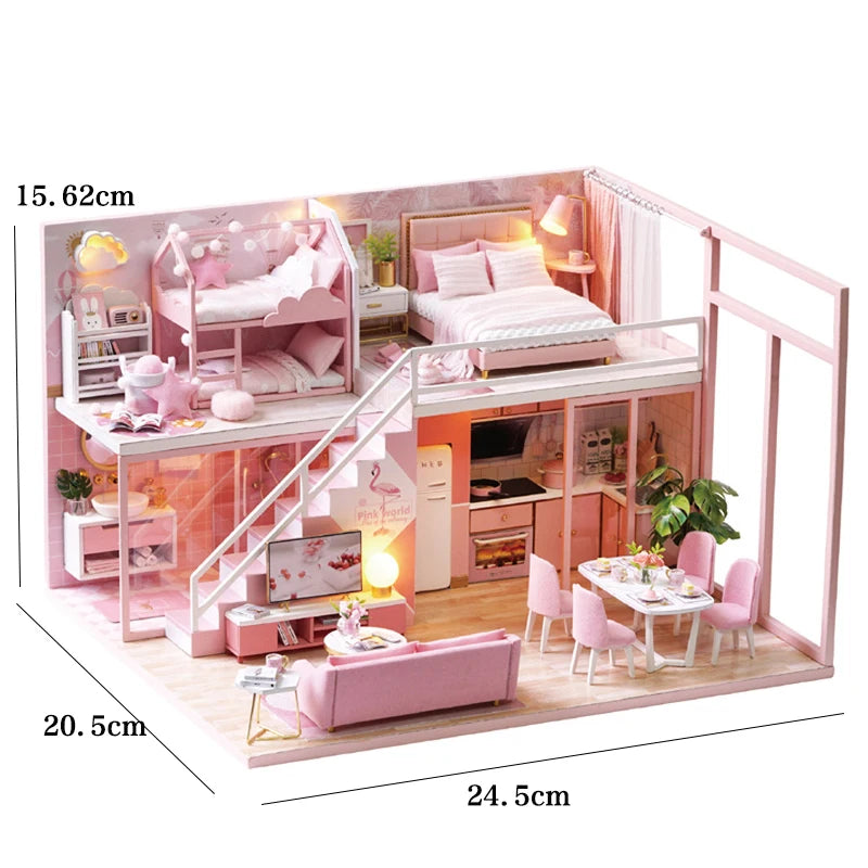 DIY Wooden Doll House Casa Miniature DollHouses Duplex Apartment Model Kits With Furniture LED Lights For Friends Birthday Gifts