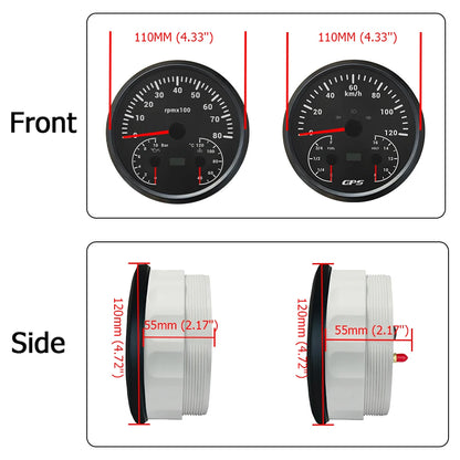 ELING 110mm Car 3in1 Multifunctional GPS Speedometer 120K 200K with Tachometer with Oil Pressure Water Temp Fuel Level Voltmeter