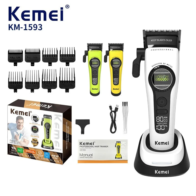 Komei Professional Hair Clipper F1 - Super Motor with External Brushless Trimmer, Men's Electric Shaver KM-1593