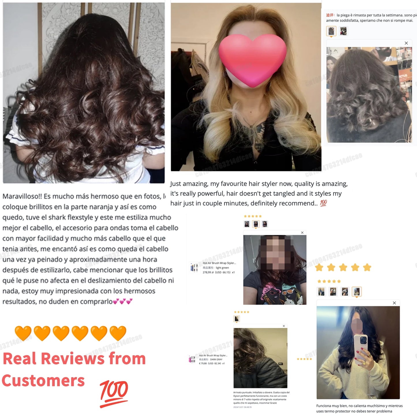 220V Hair Curler 6In1 Multi Hair Styler Curling Iron Hot Air Brush 20/30mm Auto-Curling Barrel Soft Straightening Brush HairDrye