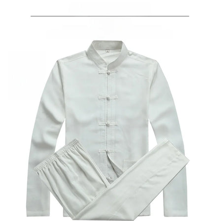 Spring Summer Large Size Linen Cotton Men's Tang Suit Ethnic Style Hanfu Set Home Wear Comfortable Loose Fit Traditional Chin...