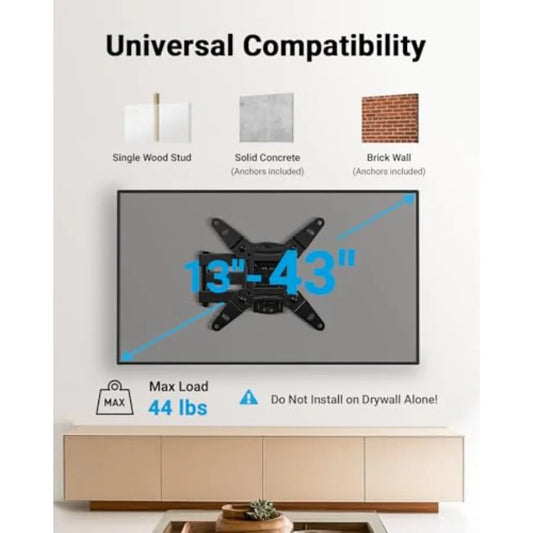 Full Motion Wall for Echo Show 21/15 and Flat Curved Screen s and Monitors, Max VESA 200x200mm up to 44lbs, Wall Bracket Rotati
