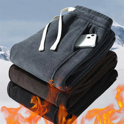Men's Fleece Lined Thickened Loose Fit Casual Pants Autumn Winter Large Size Long Trousers Elastic Waist Workout Sweatpants