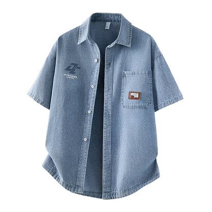 Men's Denim Shirt Summer Fashion Breathable Cotton Blend Short Sleeve Shirt Street Trendy Daily Outing Comfortable Jean Shirt