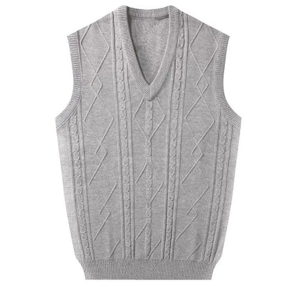 Business Jacquard Men's Sweater Vest Thick Knitted Solid Color Simple Pullover Autumn Winter Waistcoat