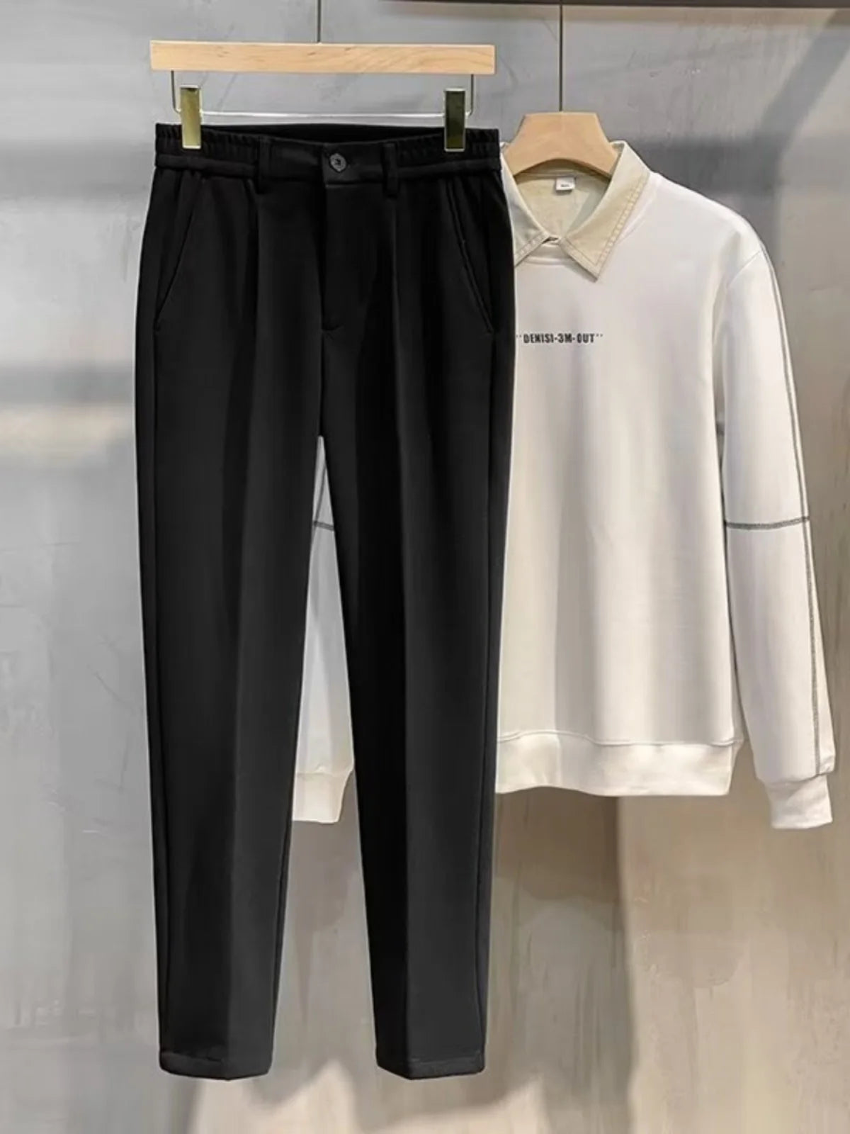 Men's Woolen Straight Leg Thickened Casual Trousers Fashionable Autumn Winter Style mid Waist Pure Color Anti-Wrinkle