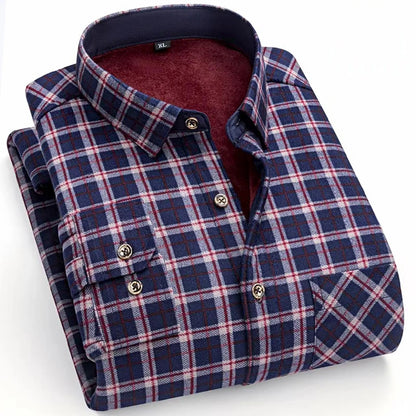 Winter Warm Shirt For Man Thickened Flannel Plaid Casual Menswear Long Sleeve Plus Fleece Big Size Regular Fit Smart Dress Shirt