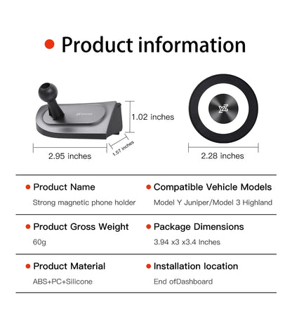 YZ For Tesla Model 3 Y YL Highland Juniper 360° Rotation Car Phone Holder ABS Strong Magnetic Mount Phone Stand 2026 Accessories