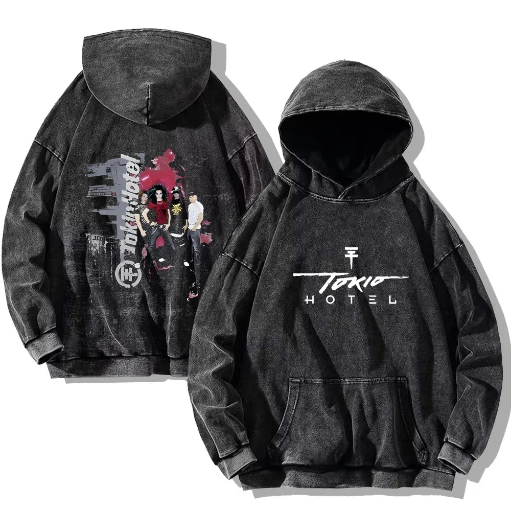 Hip Hop Streetwear Tokio Hotel Washed Hoodies Tokio Hotel Kaulitz 89 Sweatshirts Men Women Retro Casual Oversized Pullover Tops