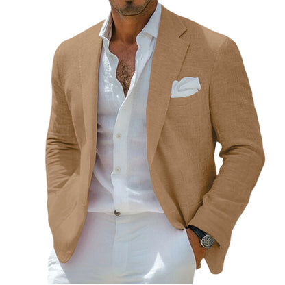 Men's Linen Blend Blazer Notched Lapel Single-Breasted Casual Business Sport Coat Slim Fit Breathable Lightweight Jacket