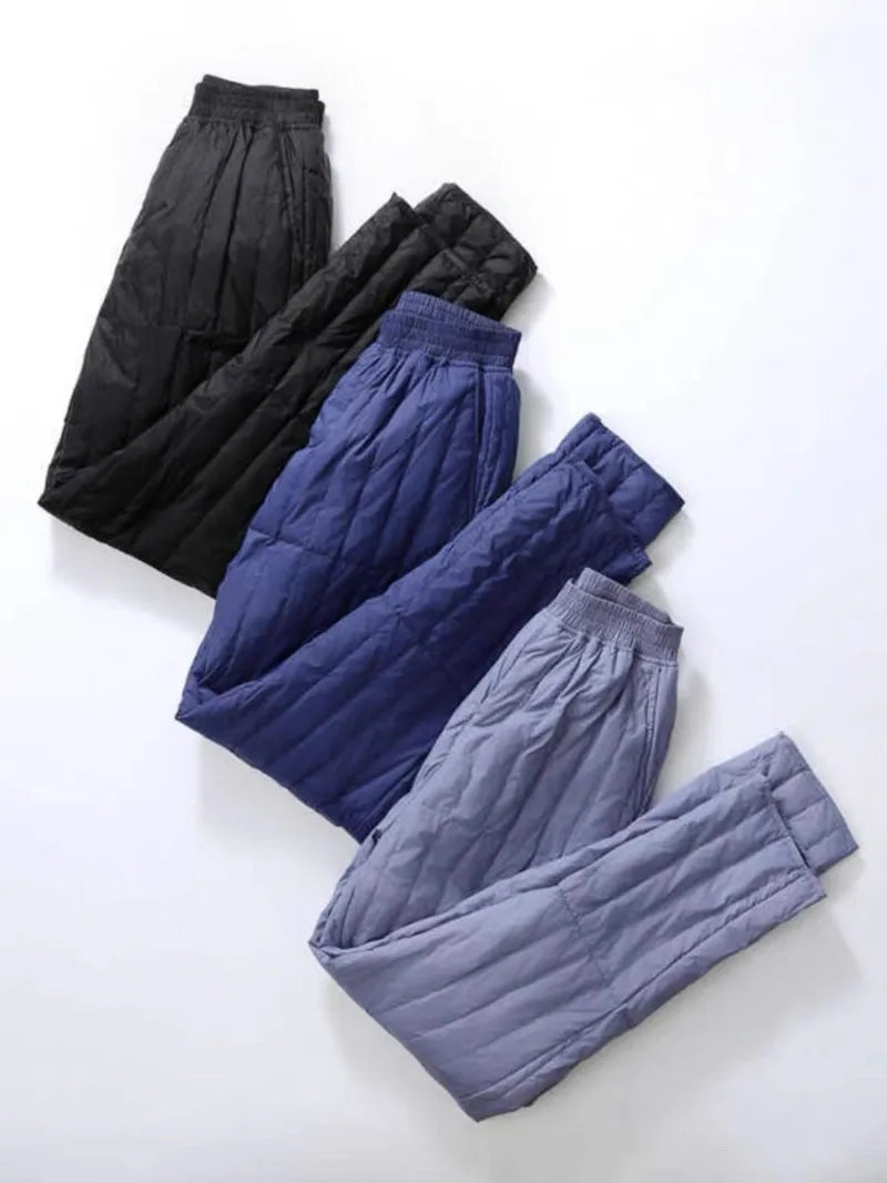 Winter Warm Men's Down Casual Elastic Waist Pants 2025 New Plus Size 5XL-6XL (Up To 100kg) Male Thickened Lined Keep Cold Pants