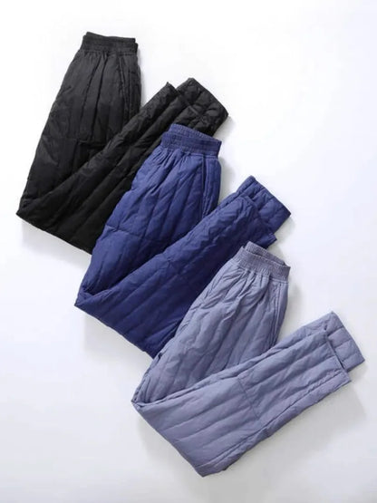 Winter Warm Men's Down Casual Elastic Waist Pants 2025 New Plus Size 5XL-6XL (Up To 100kg) Male Thickened Lined Keep Cold Pants