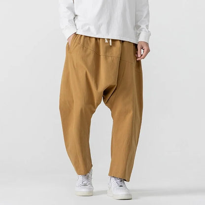 Wide Leg Pants Men's Casual Hip Hop Streetwear Pants Men's Japanese Styles Haori Cotton Linen Loose Harun Trousers Plus Size 5XL