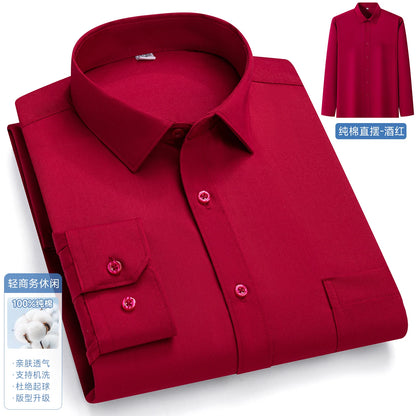 New In Tops Pure Cotton Men's Long Sleeve Business Social Plain Shirts Fashion Single Pocket Casual Slim Fit Solid Color Blouses