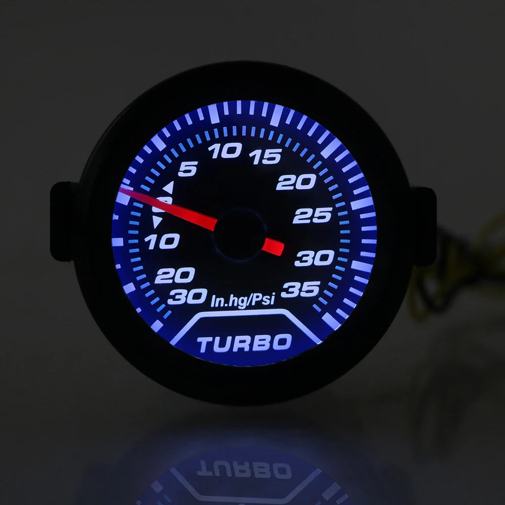 Turbo Boost Meter Racing Car Modification Universal Turbo Pressure Gauge 2" 52mm Smoke Lens 12V 35Psi White LED Backlight