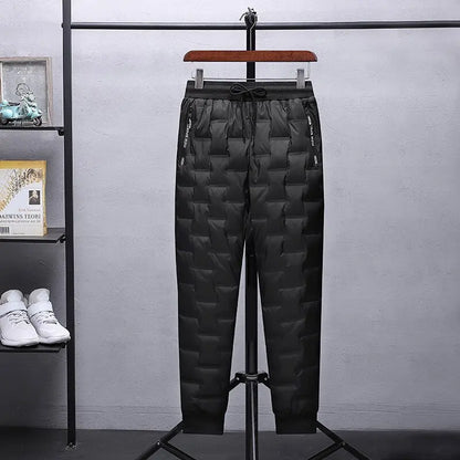 Winter New Fashionable Solid Color Waterproof Thickened Warm Down Pants for Men's Casual Loose Comfortable Sports Large Pants