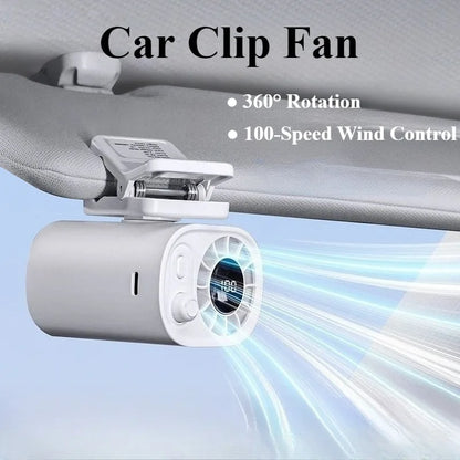 Eary Portable Car Clip On Fan With 1800mAh 360 Rotate 100 Speeds Wind Adjustable USB Rechargeable Summer Cooler Fan Car Electric