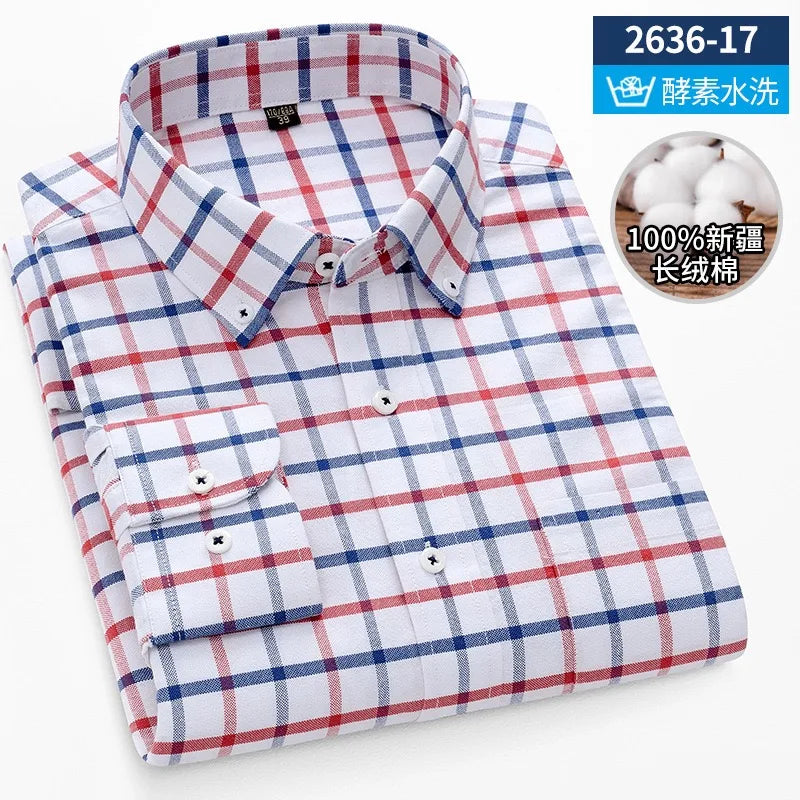 Men's long sleeve shirt pure cotton breathable comfortable business casual slim top shirt trend spring and summer formal wear