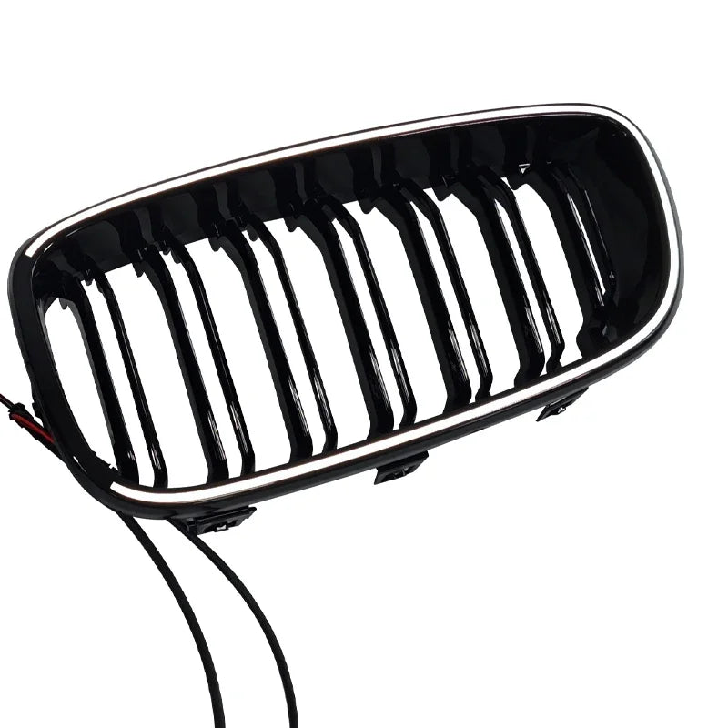For BMW 3 Series GT F34 2012 - 2020 Double Lines Fromt Bumper Kidney Racing LED Light Grille Lamp Grill Gloss Black Car Styling