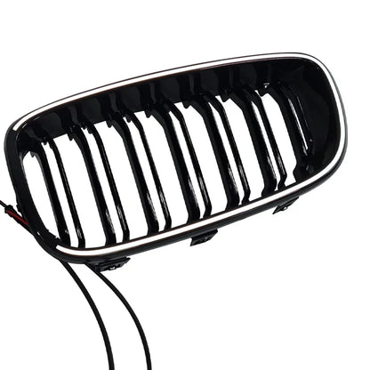 For BMW 3 Series GT F34 2012 - 2020 Double Lines Fromt Bumper Kidney Racing LED Light Grille Lamp Grill Gloss Black Car Styling