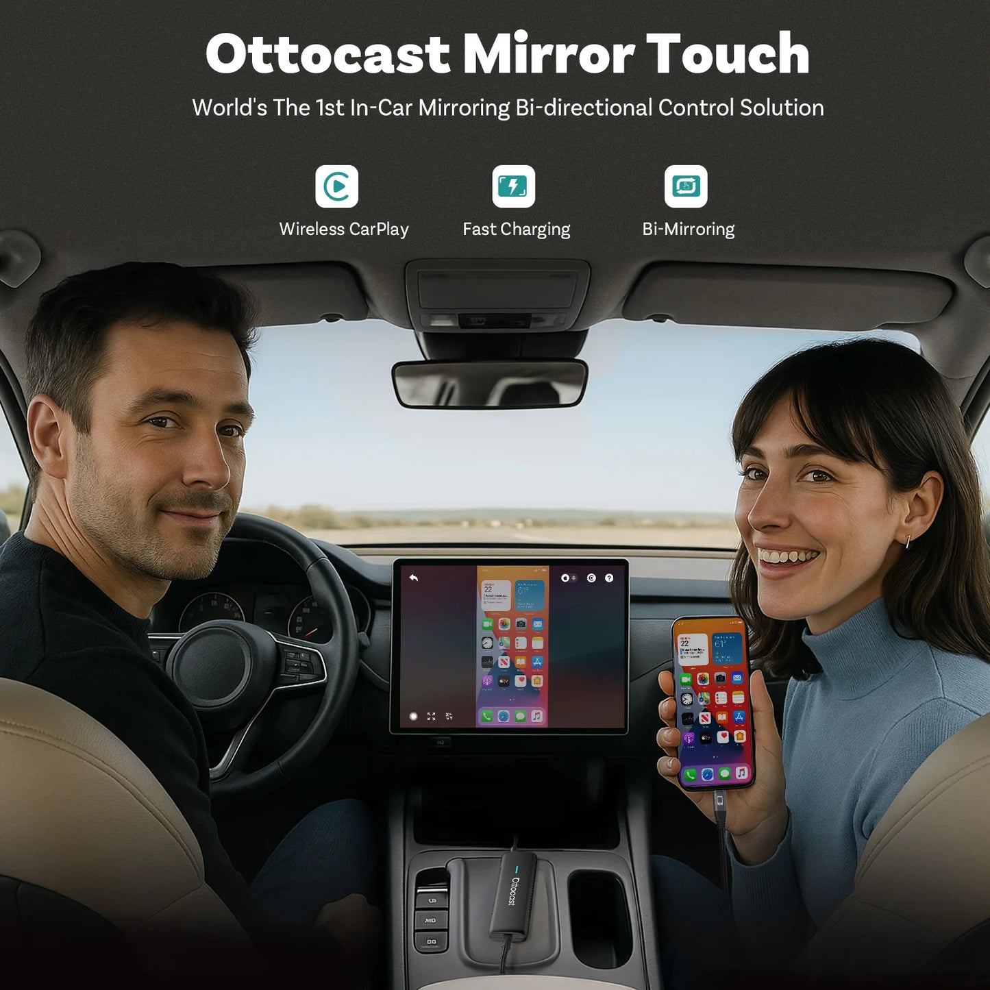 Ottocast Mirror Touch Wireless CarPlay Adapter Bi-Directional Control Dongle for iOS & Android Video Box For Benz Audi Toyota VW