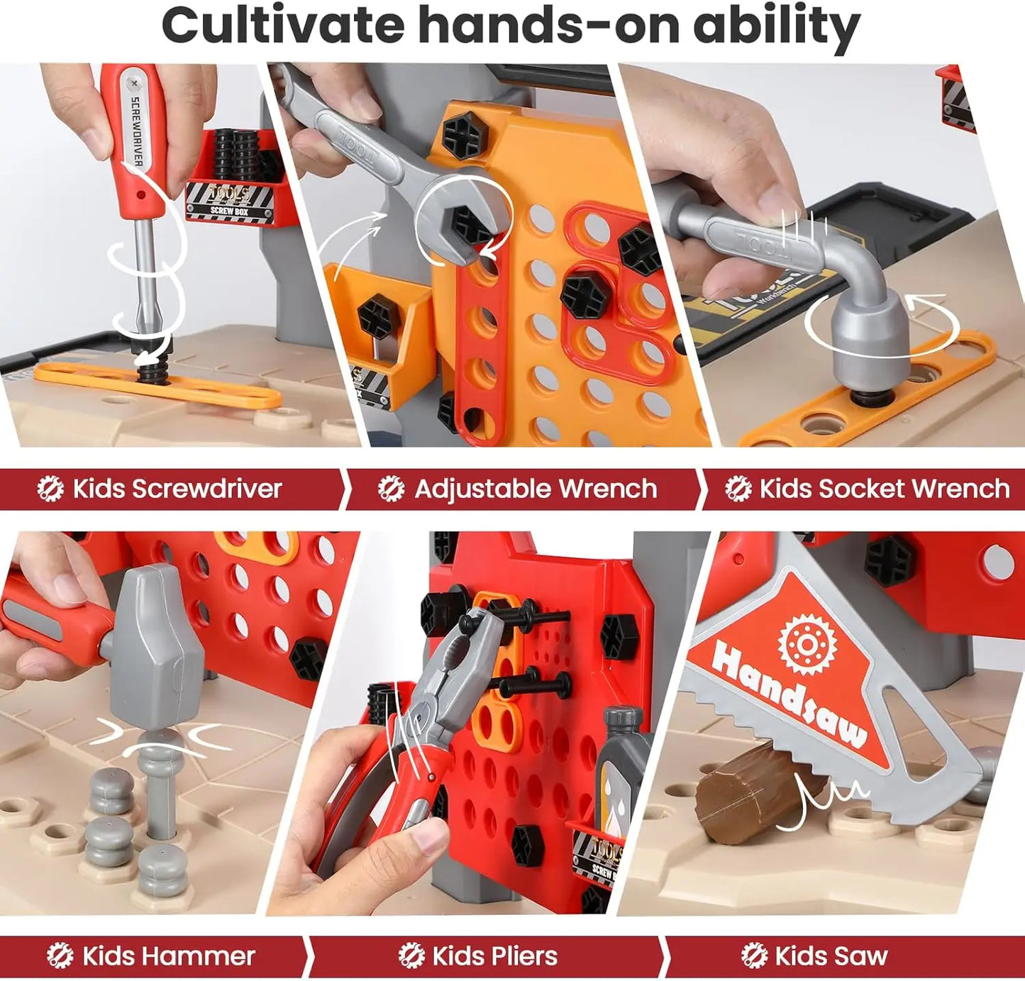 Kids Tool Bench Set with Realistic Tools Pretend Play Construction Workbench Playset Toy for Toddler Birthday Gifts for Boy Girl