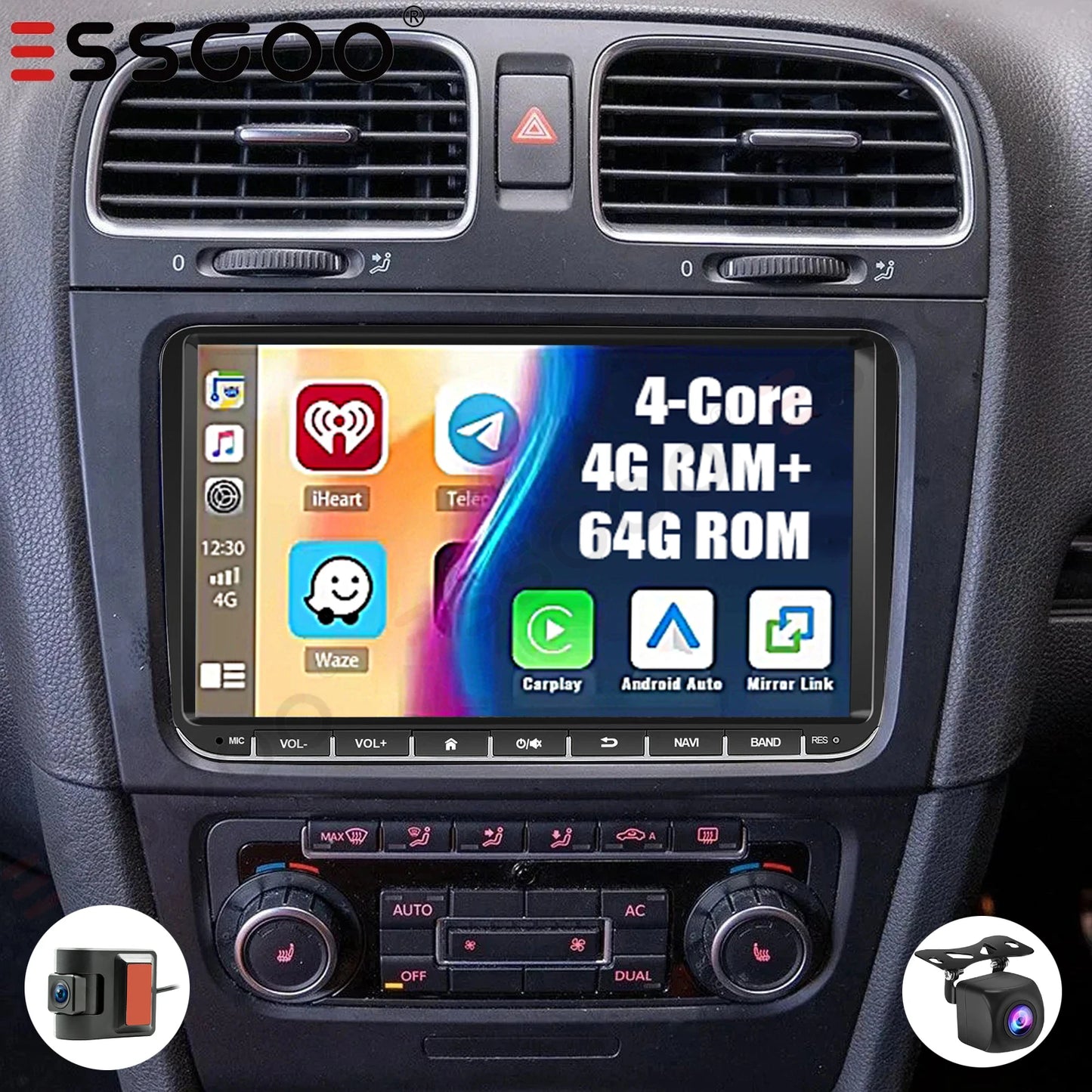 9" Android 15 4+64Gb for Vw Golf Mk5 Mk6 Passat Polo Touran Tiguan Caddy Car Stereo Radio Wifi Carplay Gps Navi Fm Bt+Dvr&Ahd