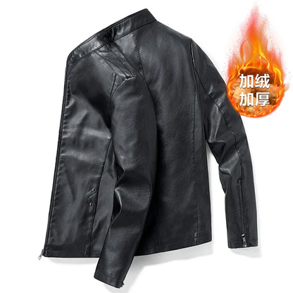 Autumn Winter Comfortable Fashionable Trendy Handsome Men Imitation Leather Jacket Simple Natural Windproof Warm Leather Jacket