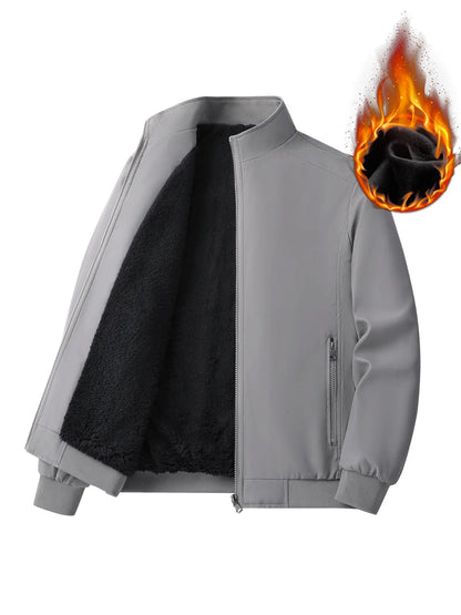 Winter Men's Fashionable Casual Cotton Jacket Outdoor Sports Casual Warm Fleece-Lined Coat Men's Solid Color Stand Collar Thickened Jacket Cotton Clothing