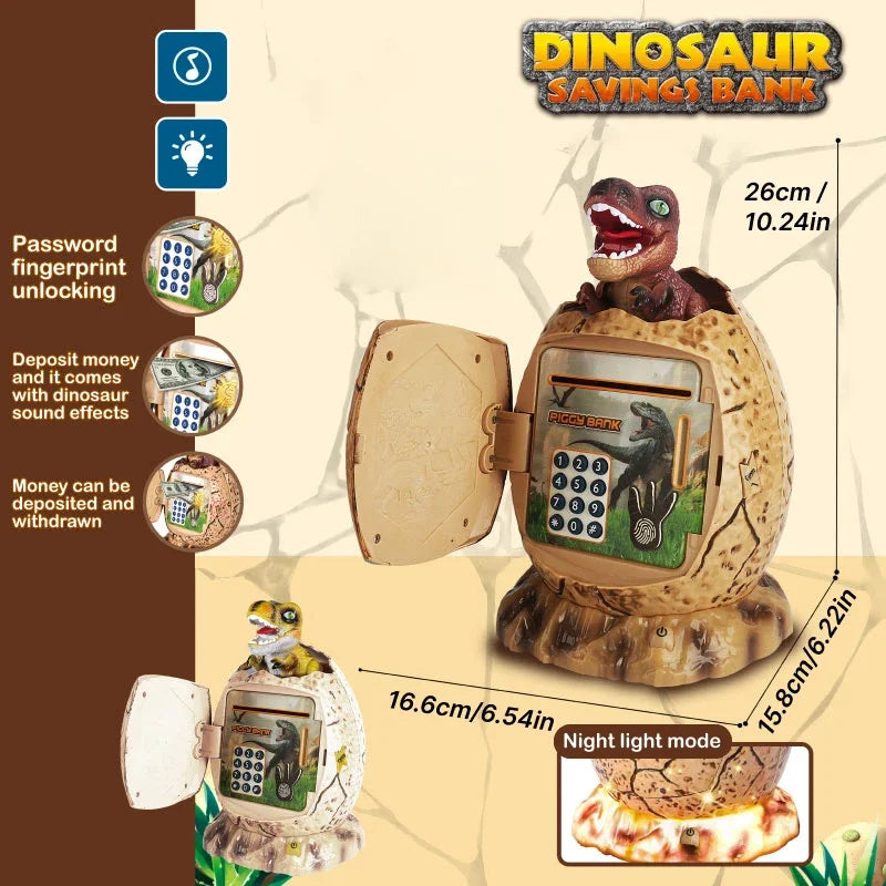 Fingerprint Password Lock Kids Dinosaur-egg Saving Money Coin Safe Box with LED Light Piggy Bank Toys Saving Money Coin Safe Box