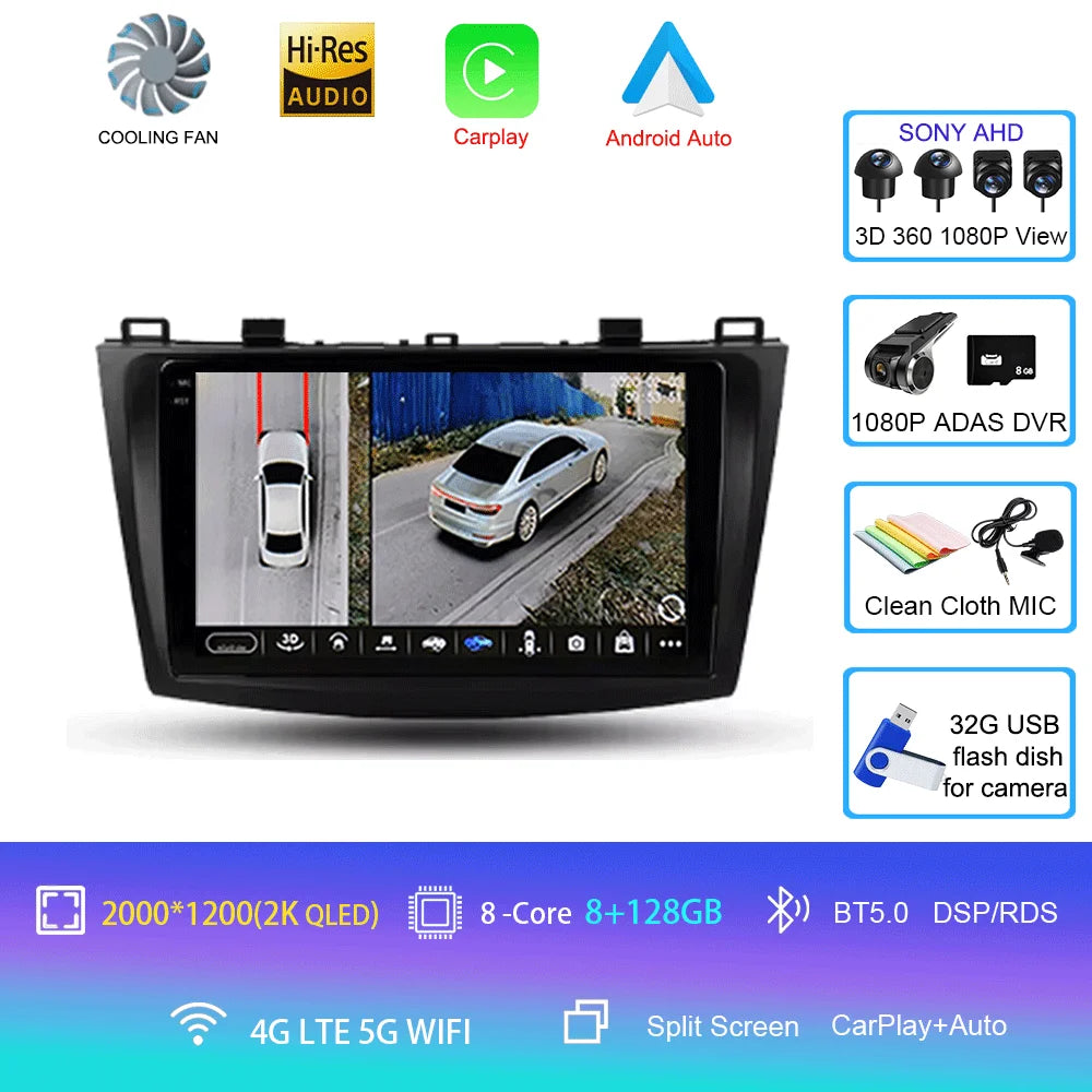 For Mazda 3 II For Mazda3 BL 2009 - 2013 Android16 Carplay Auto 4G+WIFI GPS Car Radio Navigation Multimedia Video Player Stereo