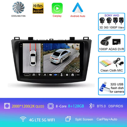 For Mazda 3 II For Mazda3 BL 2009 - 2013 Android16 Carplay Auto 4G+WIFI GPS Car Radio Navigation Multimedia Video Player Stereo