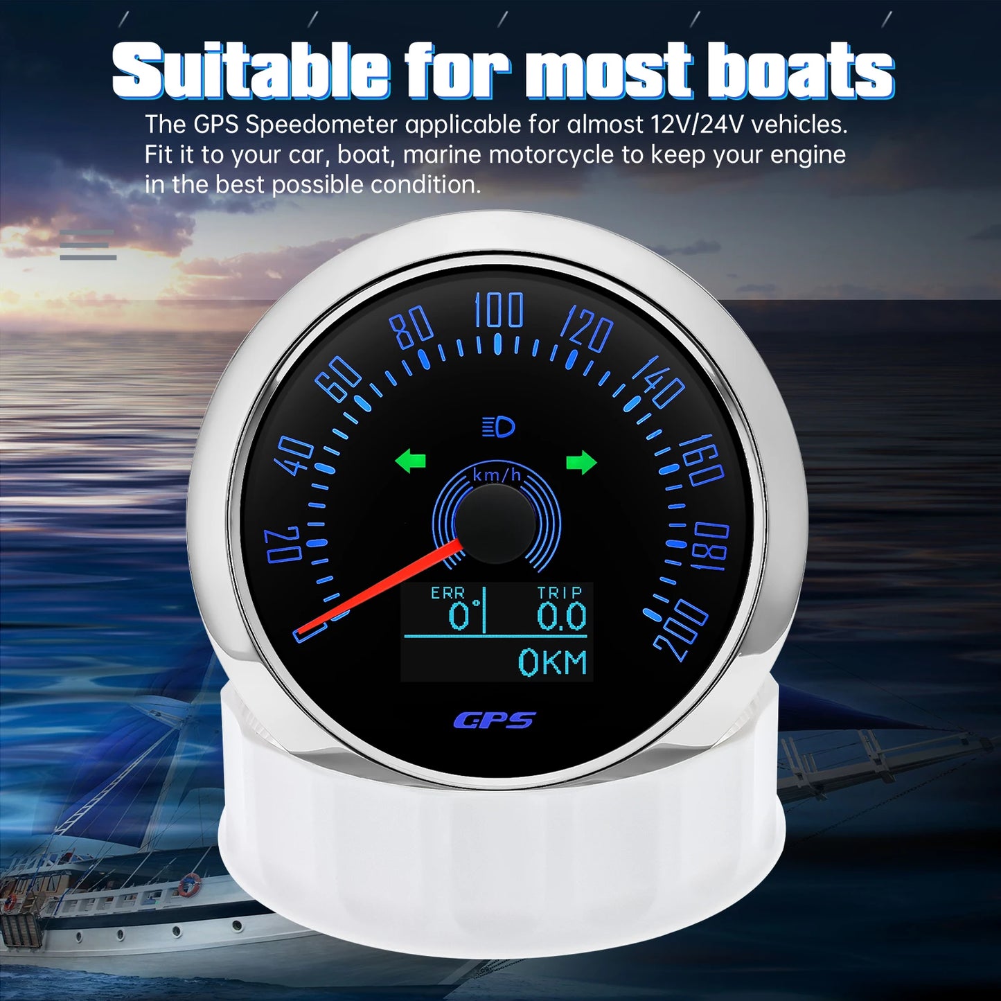 Waterproof 85MM GPS Speedometer With GPS Antenna 7 Color Backlight For Motorcycle Marine Boat Car Truck Speed Gauge Meter 12V24V