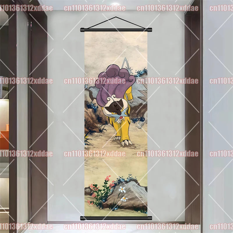 Pokémon Anime Poster Art Scroll Painting Rayquaza Pikachu Entei Squirtle Bulbasaur Gengar Snorlax Friends Children Holiday Gift