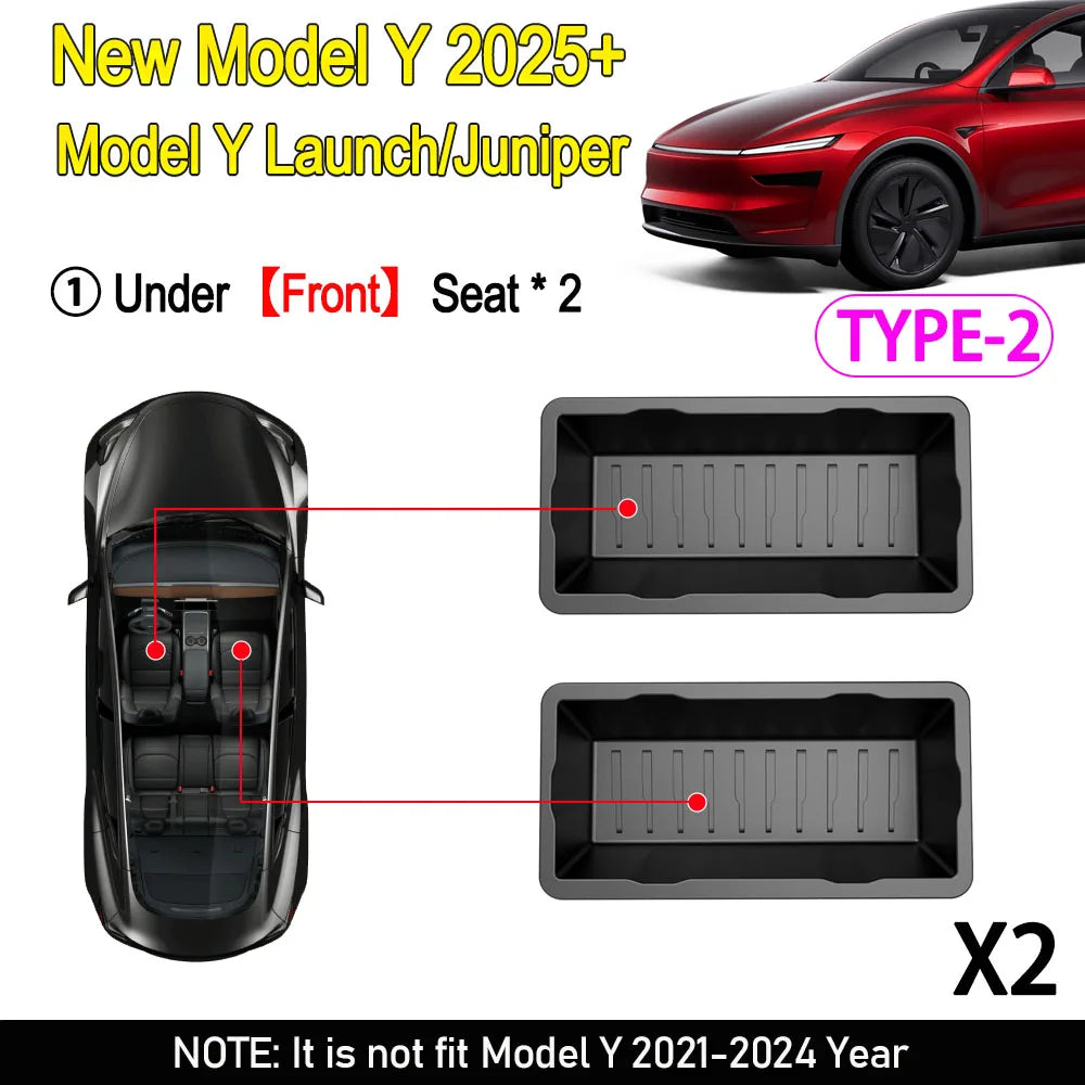 Under Seat Storage Box for Tesla Model Y Juniper Launch 2025 Centrol Console Organizer Travel Accessories Front Rear Seat Tray