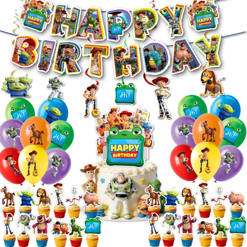Toy Stories Theme Birthday Party DIY Decoration Toy Inspire Backdrop Hot Anime Cartoon Paper Plate Cup Birthday Party Supplies